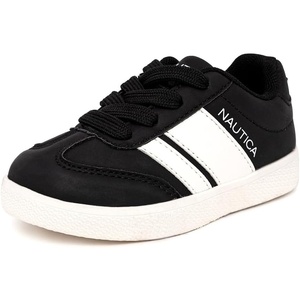 Nautica Boys Girls Casual Fashion Shoes – Comfortable Soccer Classic Walking Tennis Sneakers for Kids – Breathable, Lightweight & Flexible (Lace Up/Bungee)(Black White)