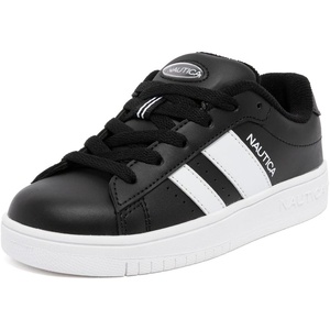 Nautica Boys Girls Casual Fashion Shoes – Comfortable Soccer Classic Walking Tennis Sneakers for Kids – Breathable, Lightweight & Flexible (Lace Up/Bungee)(Black White-scottford)