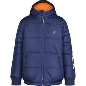 Nautica Boys’ Heavyweight Hooded Bubble Jacket With Polar Fleece Lining(J Navy/Orange)