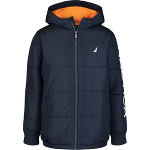 Nautica Boys’ Heavyweight Hooded Bubble Jacket With Polar Fleece Lining(New Sport Navy)