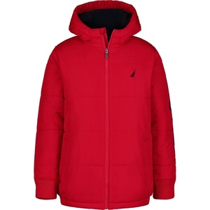 Nautica Boys’ Heavyweight Hooded Bubble Jacket With Polar Fleece Lining(Tango Red)