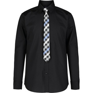Nautica Boys’ Long Sleeve Button-Down Collared Dress Shirt with Tie(Black)