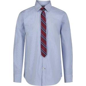 Nautica Boys’ Long Sleeve Button-Down Collared Dress Shirt with Tie(Blue Stripe)