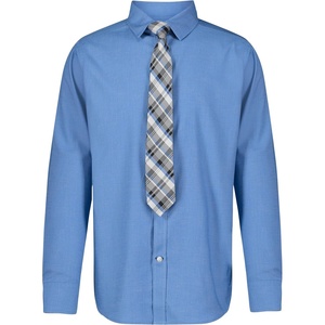 Nautica Boys’ Long Sleeve Button-Down Collared Dress Shirt with Tie(Dragonfly Blue)