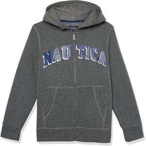Nautica Boys’ Long Sleeve Fleece Full Zip Hoodie, Comfortable, Relaxed Fit(Grey)