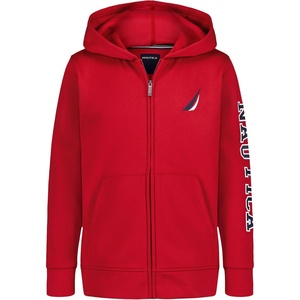 Nautica Boys’ Long Sleeve Fleece Full Zip Hoodie, Comfortable, Relaxed Fit(J-class Duo Rio Red)