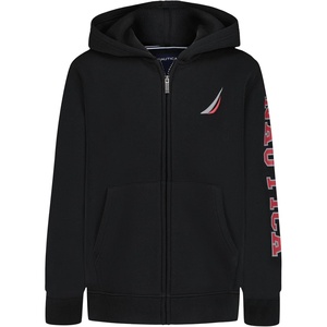 Nautica Boys’ Long Sleeve Fleece Full Zip Hoodie, Comfortable, Relaxed Fit(J-class Duo True Black)