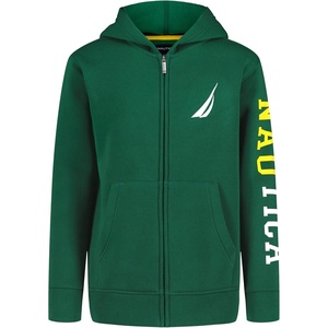 Nautica Boys’ Long Sleeve Fleece Full Zip Hoodie, Comfortable, Relaxed Fit(J-class Evergreen)