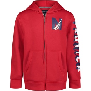 Nautica Boys’ Long Sleeve Fleece Full Zip Hoodie, Comfortable, Relaxed Fit(Red)