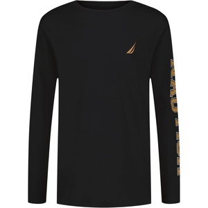 Nautica Boys’ Long Sleeve Screen Print Graphic T-Shirt(Bold True Black)
