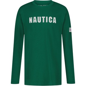 Nautica Boys’ Long Sleeve Screen Print Graphic T-Shirt(Chain Stitch Evergreen)