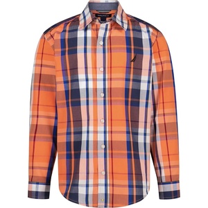 Nautica Boys Long Sleeve Woven Button-Down Shirt, Comfortable, Classic Fit(Autumn Plaid Persimmon)