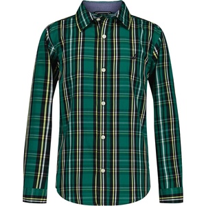 Nautica Boys Long Sleeve Woven Button-Down Shirt, Comfortable, Classic Fit(Evergreen Check Plaid)