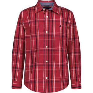 Nautica Boys Long Sleeve Woven Button-Down Shirt, Comfortable, Classic Fit(Rio Red Thin Plaid)