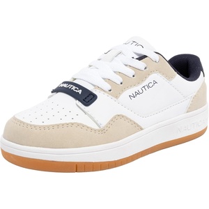 Nautica Boys Low-Top Sneakers, Basketball Tennis Shoes for Kids, Outdoor School Running Shoes – Sizes for Big Kid/Little Kid(White Greige Gum)