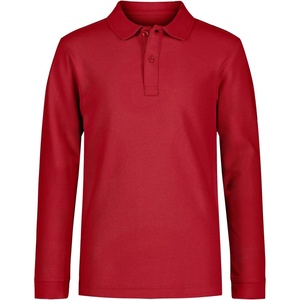 Nautica Boys’ School Uniform Long Sleeve Polo Shirt, Button Closure, Comfortable, Breathable Fabric(Red)