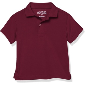 Nautica Boys’ School Uniform Short Sleeve Polo Shirt, Button Closure, Moisture Wicking Performance Material(Burgundy 601)