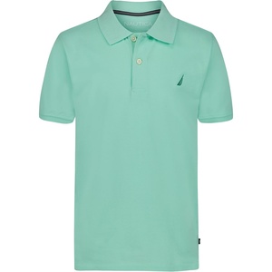 Nautica Boys’ Short Sleeve Anchor Polo, Button Closure, Soft & Comfortable, Pique Fabric(Beach Glass)