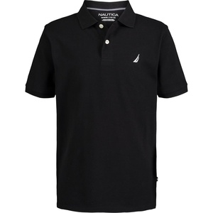 Nautica Boys’ Short Sleeve Anchor Polo, Button Closure, Soft & Comfortable, Pique Fabric(Black)