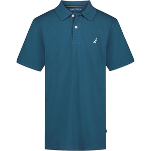 Nautica Boys’ Short Sleeve Anchor Polo, Button Closure, Soft & Comfortable, Pique Fabric(Blue Coral)
