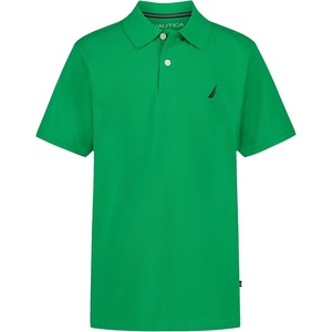Nautica Boys’ Short Sleeve Anchor Polo, Button Closure, Soft & Comfortable, Pique Fabric(Bright Green)