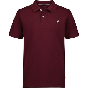 Nautica Boys’ Short Sleeve Anchor Polo, Button Closure, Soft & Comfortable, Pique Fabric(Burgundy)