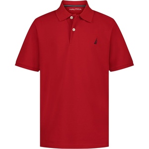 Nautica Boys’ Short Sleeve Anchor Polo, Button Closure, Soft & Comfortable, Pique Fabric(Carmine)