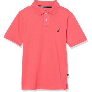 Nautica Boys’ Short Sleeve Anchor Polo, Button Closure, Soft & Comfortable, Pique Fabric(Cayenne)