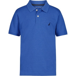 Nautica Boys’ Short Sleeve Anchor Polo, Button Closure, Soft & Comfortable, Pique Fabric(Clear Skies Heather)