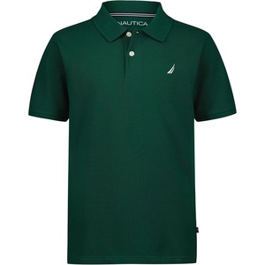 Nautica Boys’ Short Sleeve Anchor Polo, Button Closure, Soft & Comfortable, Pique Fabric(Evergreen)