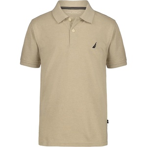Nautica Boys’ Short Sleeve Anchor Polo, Button Closure, Soft & Comfortable, Pique Fabric(Feather Grey Heather)