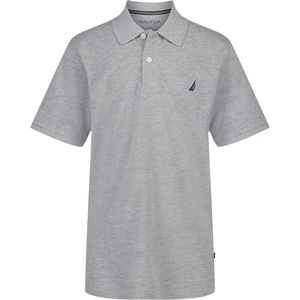 Nautica Boys’ Short Sleeve Anchor Polo, Button Closure, Soft & Comfortable, Pique Fabric(Grey Heather)