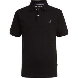 Nautica Boys’ Short Sleeve Anchor Polo, Button Closure, Soft & Comfortable, Pique Fabric(Legacy Black)
