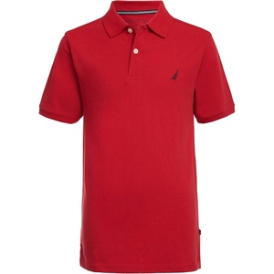 Nautica Boys’ Short Sleeve Anchor Polo, Button Closure, Soft & Comfortable, Pique Fabric(Legacy Carmine)