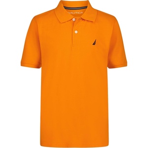 Nautica Boys’ Short Sleeve Anchor Polo, Button Closure, Soft & Comfortable, Pique Fabric(Persimmon)