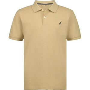 Nautica Boys’ Short Sleeve Anchor Polo, Button Closure, Soft & Comfortable, Pique Fabric(Sandy Bar Heather)