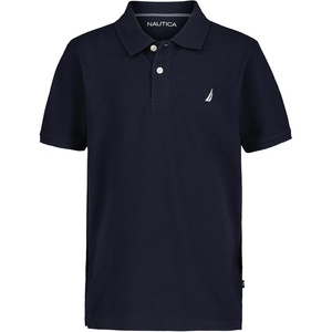 Nautica Boys’ Short Sleeve Anchor Polo, Button Closure, Soft & Comfortable, Pique Fabric(Sport Navy)