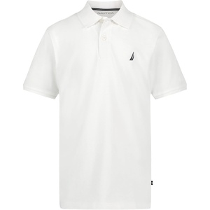 Nautica Boys’ Short Sleeve Anchor Polo, Button Closure, Soft & Comfortable, Pique Fabric(White)