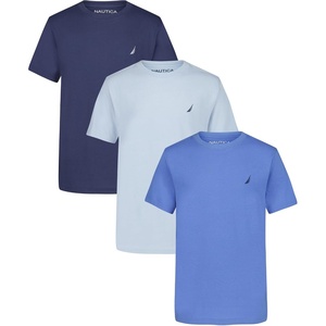 Nautica Boys’ Short Sleeve Crew Neck T-Shirt 3-Pack, Soft, Comfortable, Relaxed Fit(Granada/Skyway/Indigo)