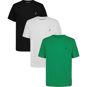 Nautica Boys’ Short Sleeve Crew Neck T-Shirt 3-Pack, Soft, Comfortable, Relaxed Fit(Jelly Bean/White/Black)