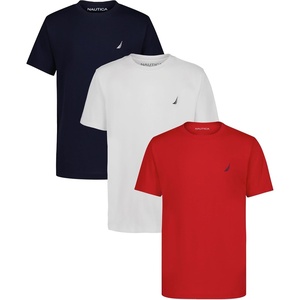 Nautica Boys’ Short Sleeve Crew Neck T-Shirt 3-Pack, Soft, Comfortable, Relaxed Fit(Naval Academy/White/Carmine)