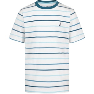 Nautica Boys’ Short Sleeve Fashion Crew Neck T-Shirt, Soft, Comfortable, Relaxed Fit(Open Stripe Bright White)