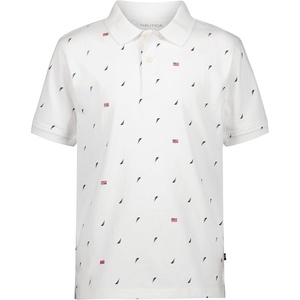 Nautica Boys Short Sleeve Fashion Polo, Button Closure, Soft & Comfortable(Americana Aop White)