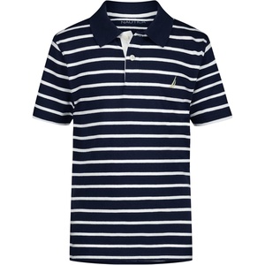 Nautica Boys Short Sleeve Fashion Polo, Button Closure, Soft & Comfortable(Coast Stripe Blueprint)