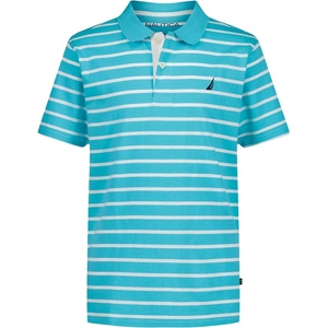 Nautica Boys Short Sleeve Fashion Polo, Button Closure, Soft & Comfortable(Coast Stripe Curacao)