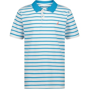 Nautica Boys Short Sleeve Fashion Polo, Button Closure, Soft & Comfortable(Coast Stripe Hawiian Ocean)