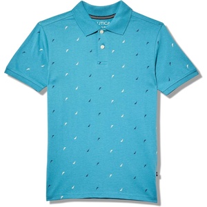 Nautica Boys Short Sleeve Fashion Polo, Button Closure, Soft & Comfortable(J-class Aop Larkspur)