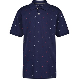 Nautica Boys Short Sleeve Fashion Polo, Button Closure, Soft & Comfortable(J-class Aop Medieval Blue)