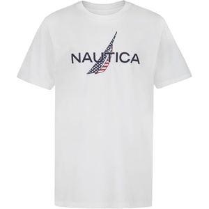 Nautica Boys’ Short Sleeve J-Class Logo Crew Neck T-Shirt, Soft, Comfortable, Relaxed Fit(Americana Bright White)