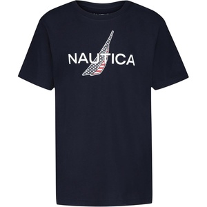 Nautica Boys’ Short Sleeve J-Class Logo Crew Neck T-Shirt, Soft, Comfortable, Relaxed Fit(Americana Sport Navy)